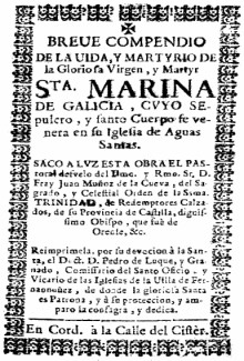 Breve compendio de la vida y martirio de la gloriosa virgen y mrtir Santa Marina de Galicia que se venera en Aguas Santas